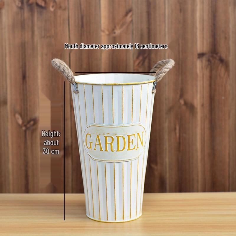 Hydration Bucket Retro Wrought Iron Flower Vase for Home Decor and Arrangements - Extra Large Dried Fresh Floral Display Cylinder