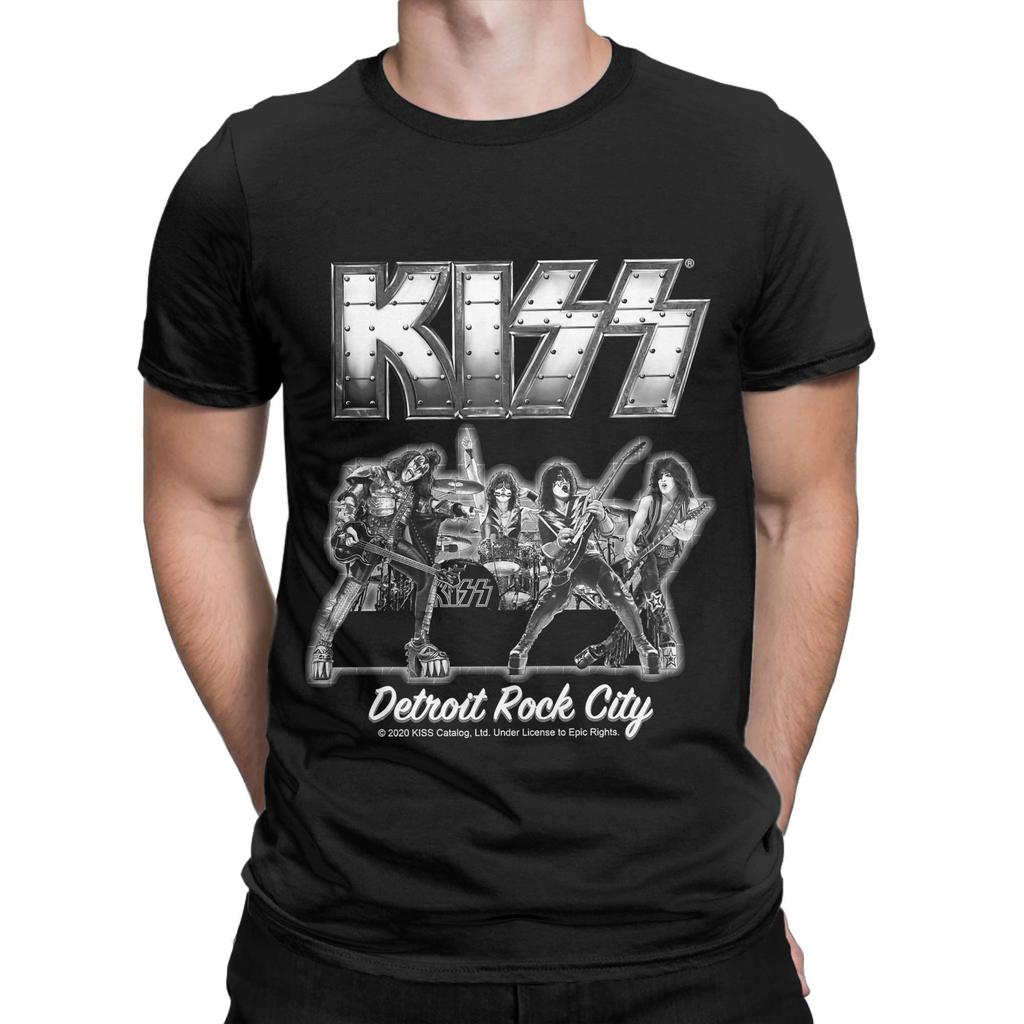 Men T-Shirt KISS Band Rock Funny 100% Cotton Tee Shirt Short Sleeve T Shirt Round Neck Tops Plus Size