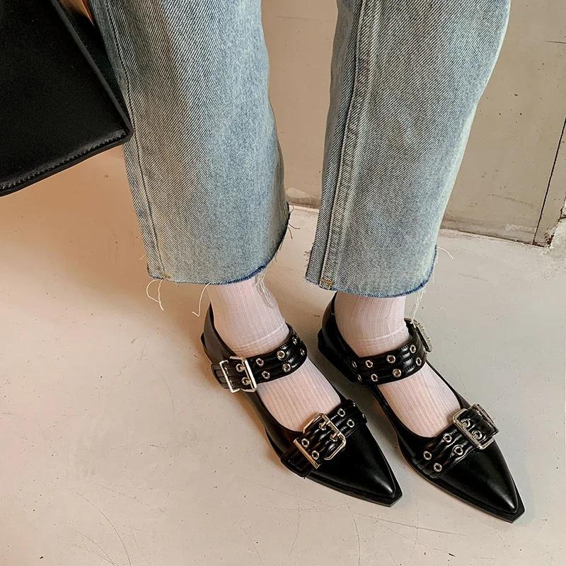 Women's Shoes Luxury Low Heel Pumps Buckle Fashion Ladies Flats Shoe Mules Slingback Pointed Toe Casual Platform Sandal