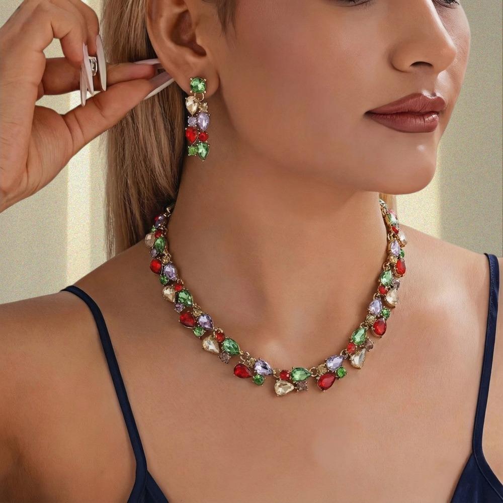 

Exaggerated Necklace Earrings Set Bridal Dress Accessories Full Diamond Clavicle Necklace Banquet Wear