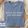 Funny Husband T-Shirt and Kids Tshirt, Sorry My Wife Said Tee, Sarcastic Gift for Men, Witty Marriage Humor, Dad Joke Apparel, Comfort Colors Style
