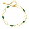 Women Gold Plated Green Glass Diamond Hollow Chain Handmade Bracelet