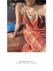 Lined French Lace Plaid One-Shoulder Camisole Dress with Cinched Waist for Women