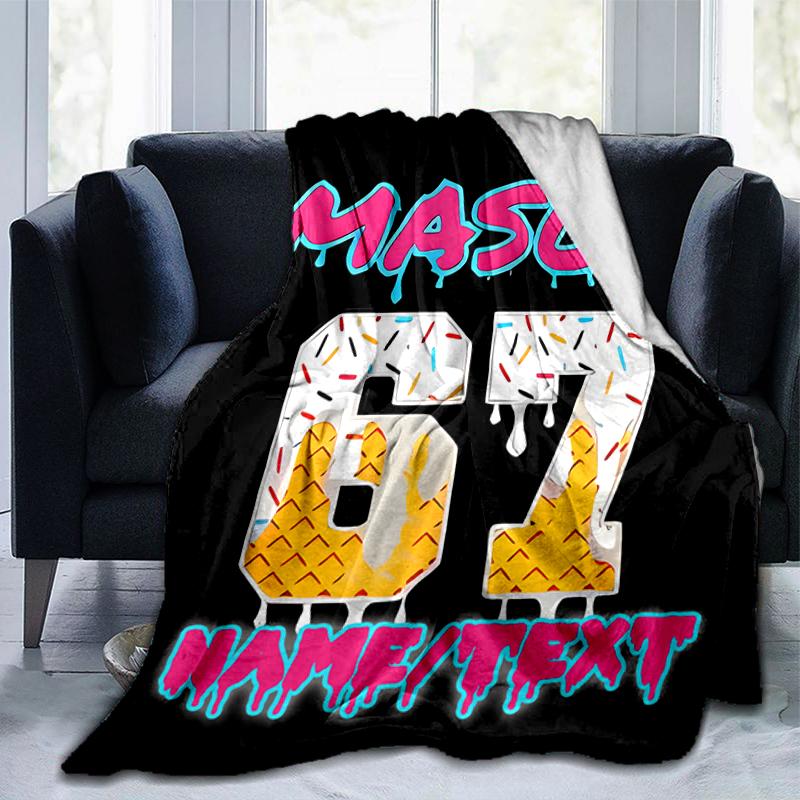 1PC Custom Name Ice Cream Celebration Flannel Blanket Versatile,all-season Throw Suitable for the Living Room,bedroom,camping,travel,and Gift