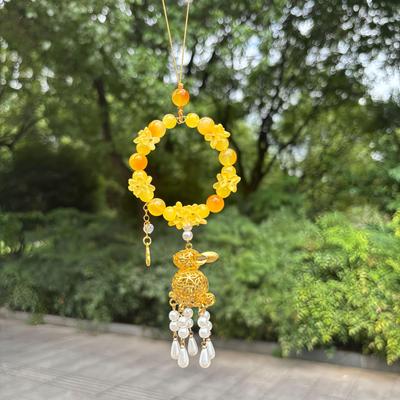 Exquisite Hongtu Osmanthus Jade Rabbit Lantern Bag Charm & Car Hanging Gift from Hangzhou Scenic Area