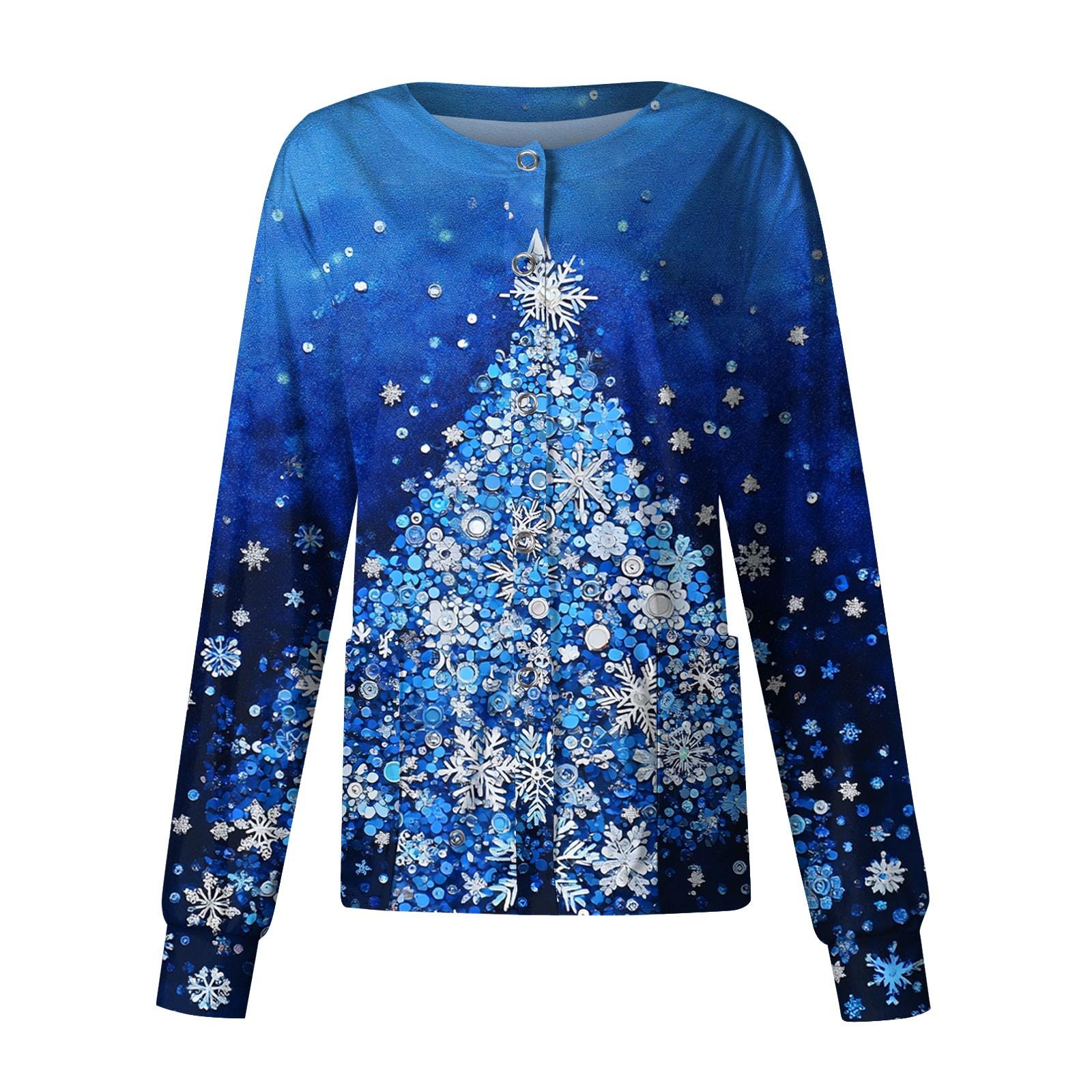 

Жіночий повсякденний одяг з довгим рукавом, різдвяний принт, кардиган, верхній одяг, уніформа XXXXXL синій