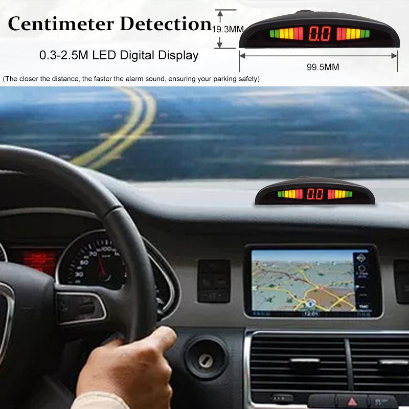 New LED Parking Sensor System Backlight Parktronic Monitor Display Kit Backup Detector Assistant 4 Probes