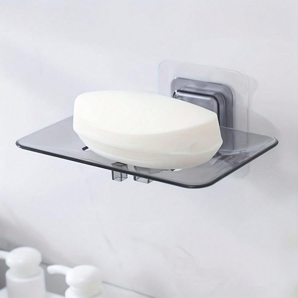 1pcs Transparent Drainable Soap Holder, Punch-Free Soapbox with Traceless Adhesive Wall Mount, Suitable for Bathroom & Kitchen