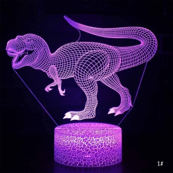Lampe LED 3D - Dinosaure - Noir - 7 couleurs - Télécommande - Intérieur