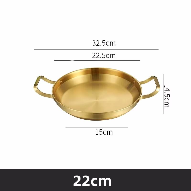 Stainless Steel Gold Golden Seafood Rice Pot Home Cooking Paella Pan Picnic Snack Plates Cookware Saucepan Dry Pots with Handle