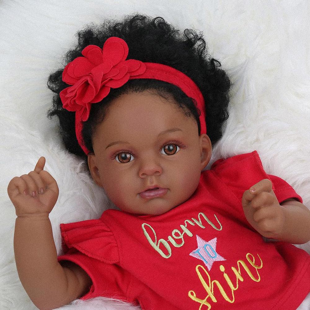 50cm Baby Doll Like Real Reborn Black Girl Realistic Painted Babies Silicone Vinyl African American Soft Cloth Body Rooted Hair