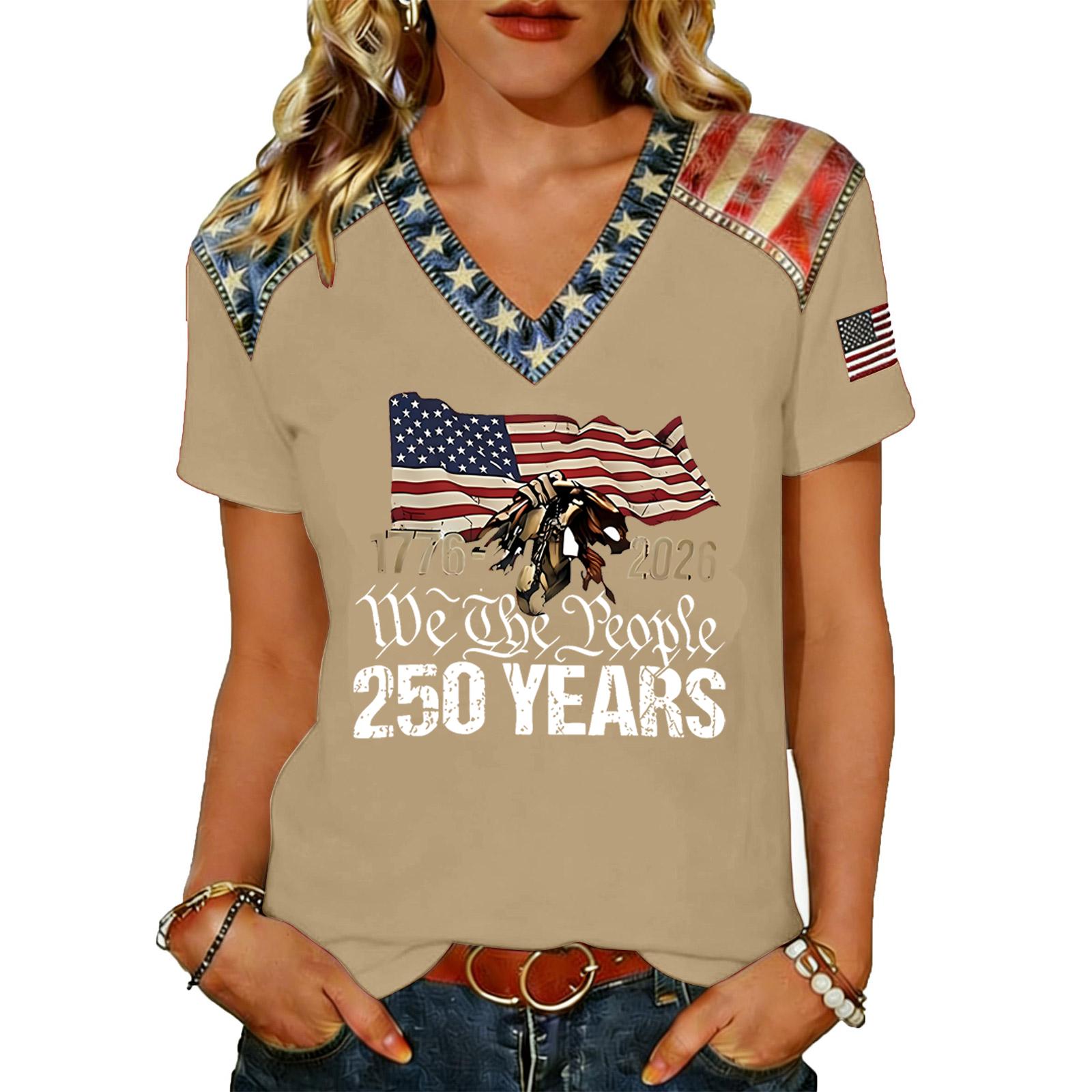 

Women s Casual V Neck Short Sleeve Pullover T Shirt American Flag Print Graphic Tee Lightweight Summer Top S бежевый