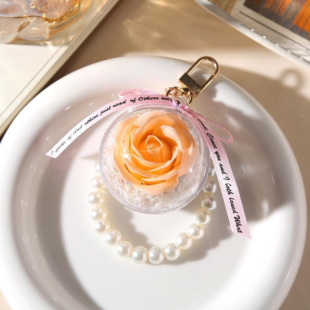

Forever Rose Flower Rose Flower Keychains Pearl Chain Hanging Keychain Romantic Lover Key Chain шампанского
