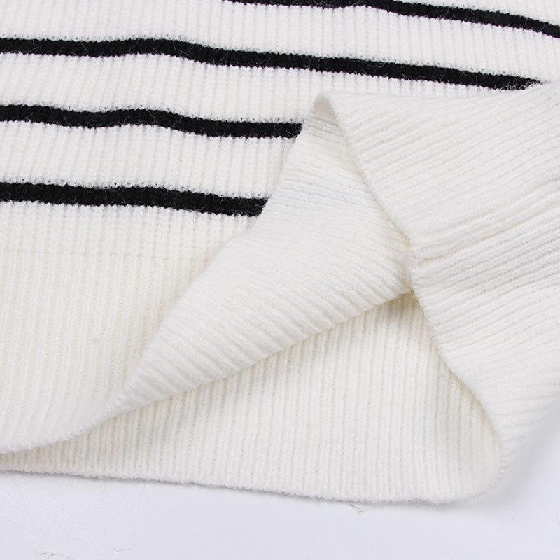 Women's High Neck Sweater: Autumn/Winter Striped Color Block Long Sleeve Zipper Pullover Knitwear