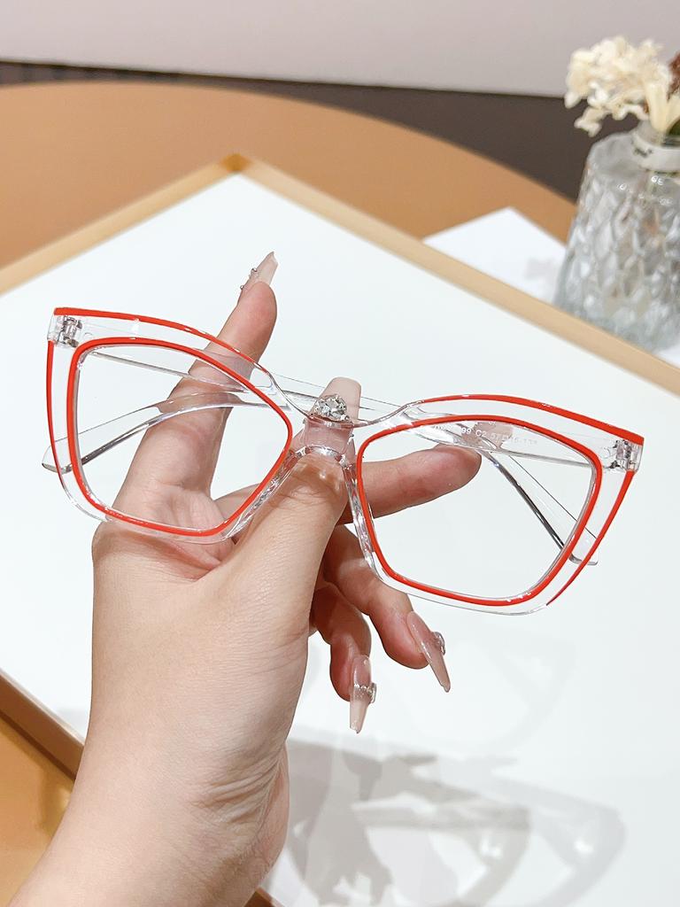 1Pc Women's Fashion Cat Eye Frame Glasses Transparent Lens Frame Hook Line Suitable for Daily Wear and Photo Trendy Glasses