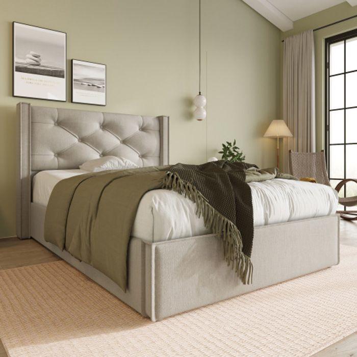 Lit Simple Hydraulique - MUVOE - 90x200cm - Métal - Coton - Vintage