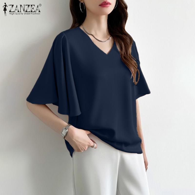 ZANZEA Women Summer V-Neck Flare Half Sleeve Loose Casual Blouse