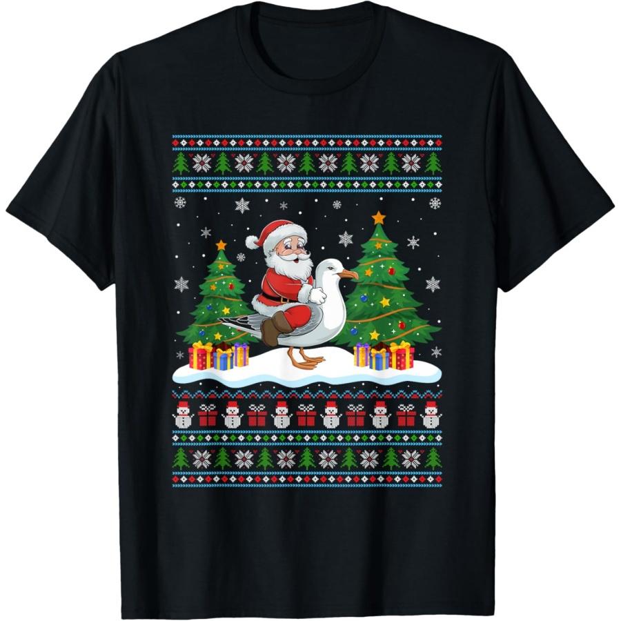 

Santa Riding Seagull Tree Lights Ugly Christmas Sweater T-Shirt XXXXXL чорний