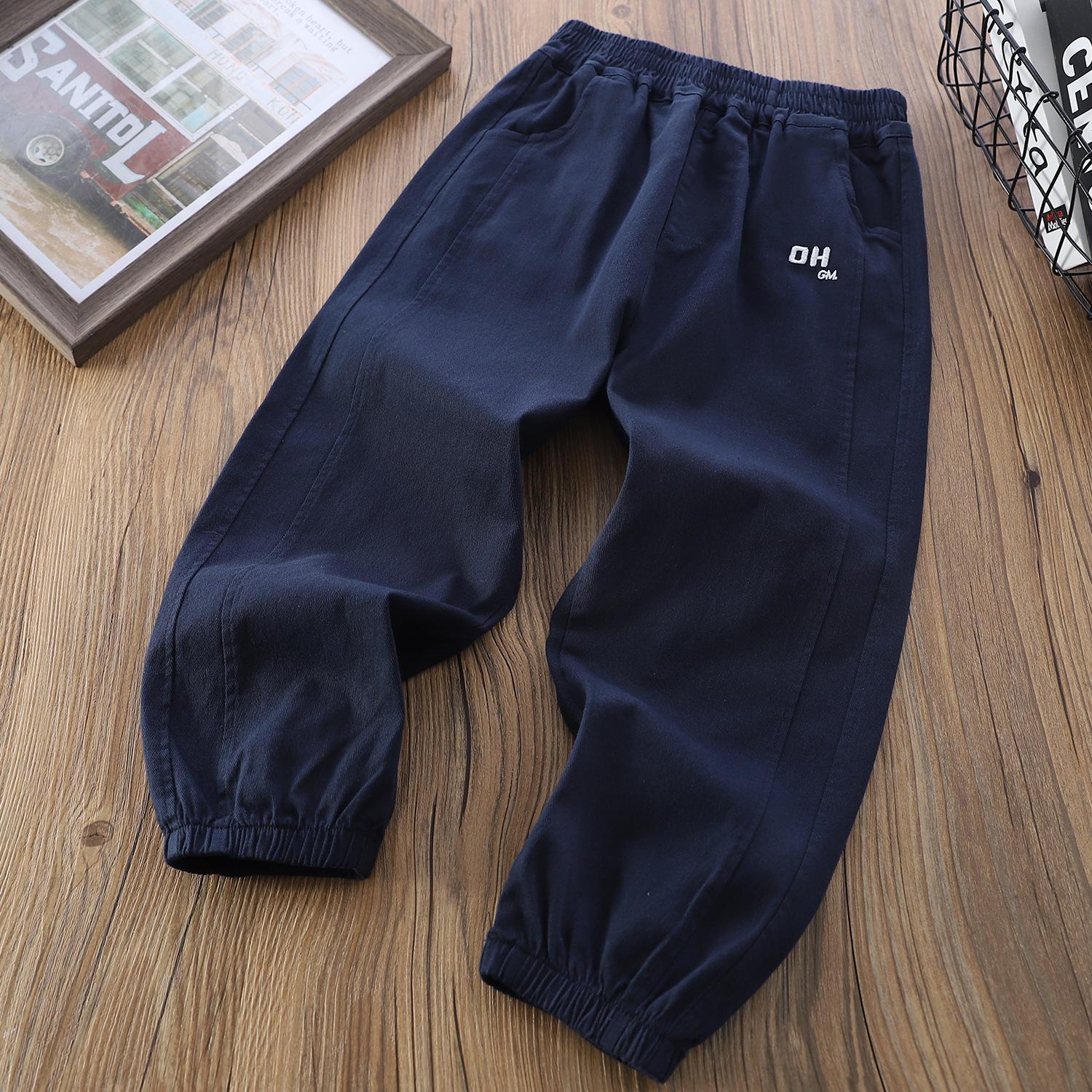 

Spring 2026 Kids Embroidered Wide-Leg Casual Pants – Parent-Child Matching Style 110 cm темно-синього кольору