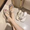 Square Head Rhinestone Cover Toe Cool Slippers Female Summer 2025 New Low-heeled Fairy Wind with Skirt Beach Cool Slippers