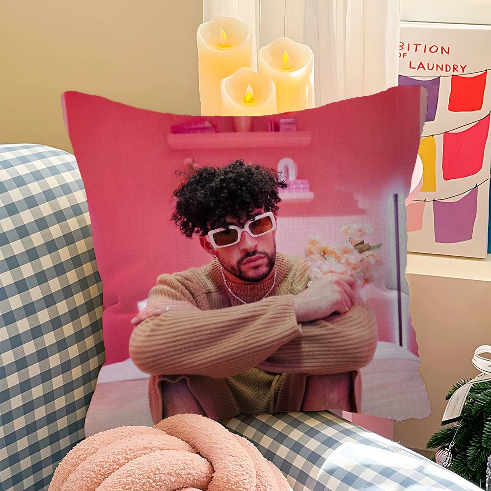 Global Reggaeton Star B-Bad Bunny Cushion Cover Polyester Sofa Cushions Decorative Throw Pillows Home Decoration Pillowcover