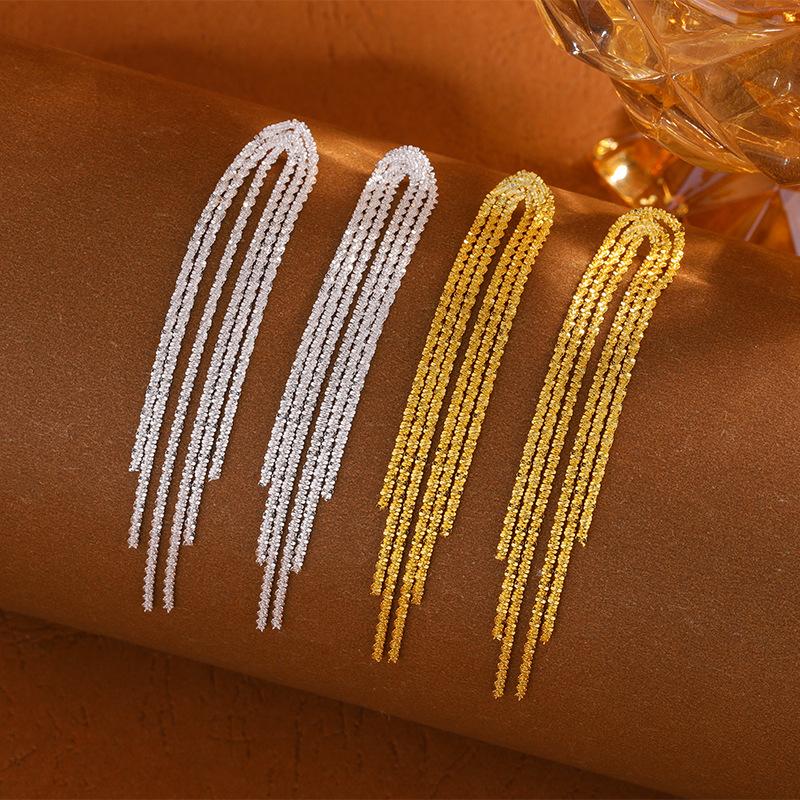 fashion jewelry 925 silver earring for women sterling silver 18K gold plated gleaming tassel chain stud earring piercing jewelry