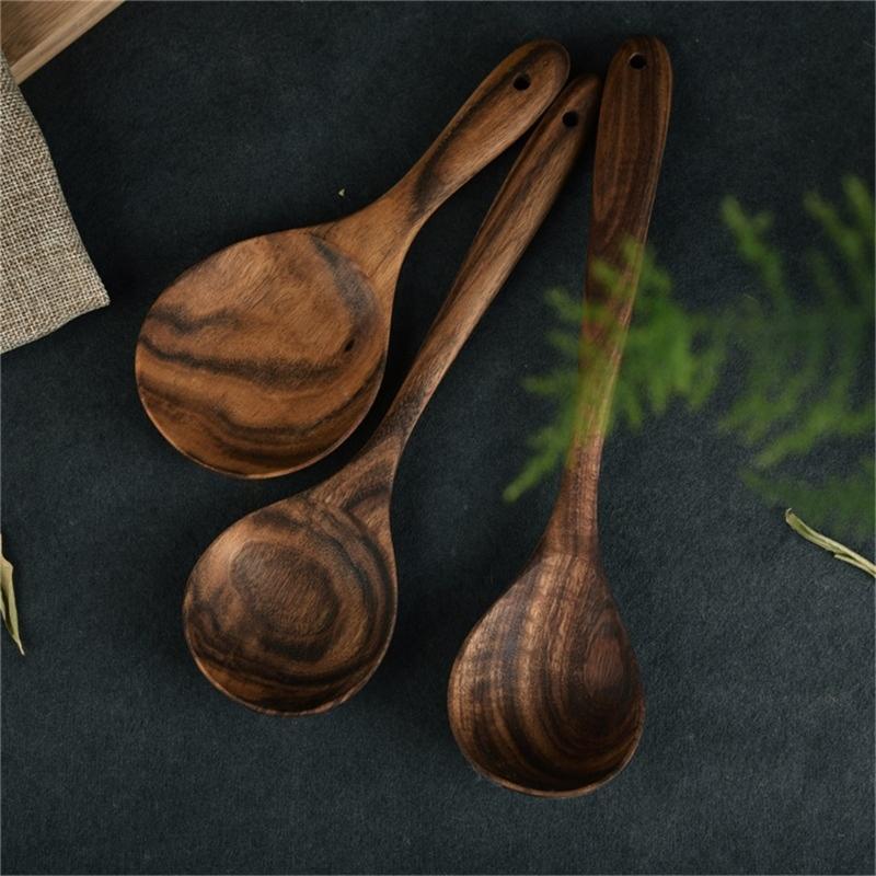 Wooden Ladle For Stirring Cooking With Heatproof Coating Ergonomic Serving Spoon Heat Resistant Rice Paddle