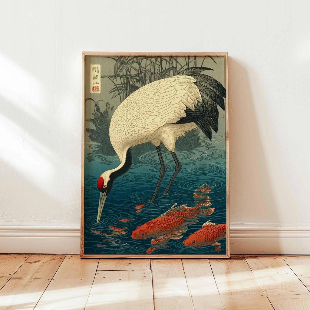 Cranes Flying Poster, Japanese Art Print, Traditional Ink Painting, Elegant Bird Art, Nature Wall Decor Oriental Landscape Decor