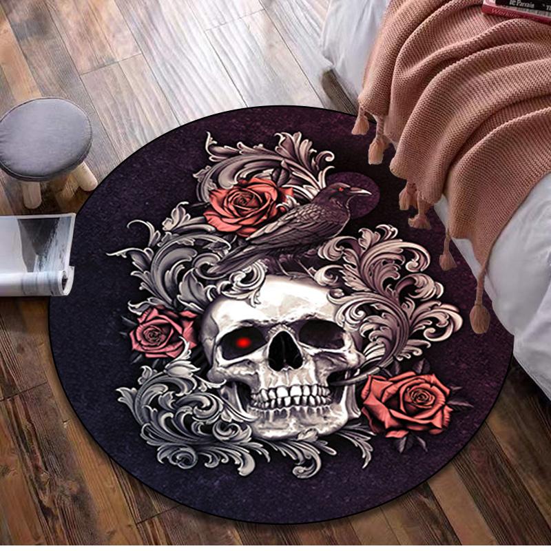 Skull Gothic  Circular Rug Office Decorative Carpet For Living Room Bedroom Door Mat Floor Rug Computer Chair Area Rug Viking Theme Decor