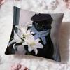 Cute Black Cat Cushion Cover Premium Comfort Reversible Pillow Cove -Two In One Design for Any Room & Car Interior