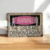 Vintage Pub Metal Tin Sign Girls Drinking Wall Art For Bar Decor