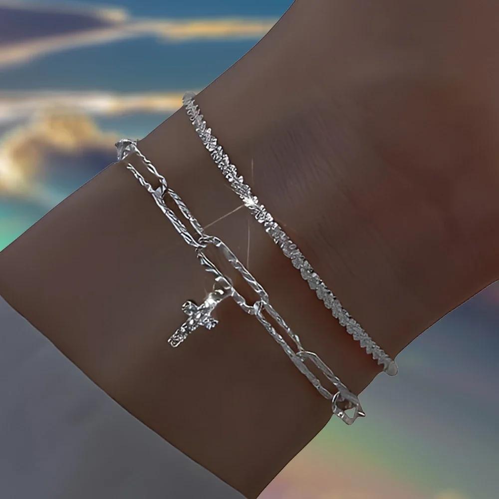 925 Silver Bracelets for Women Korean Designer Double Layered Starry Sky Wedding Jewelry Fashion