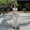 Banquet Evening Dress Long Dress Temperament Muse Advanced Sense One-word Shoulder Irregular Dress Dress Waist Hip Dress