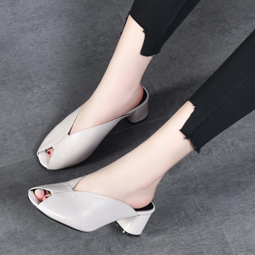 

Туфли на высоком каблуке, женская обувь, лето 2025, европейский и американский стиль, первый слой, воловья кожа, сандалии с толстым каблуком, женская мода sl 40 бежевый