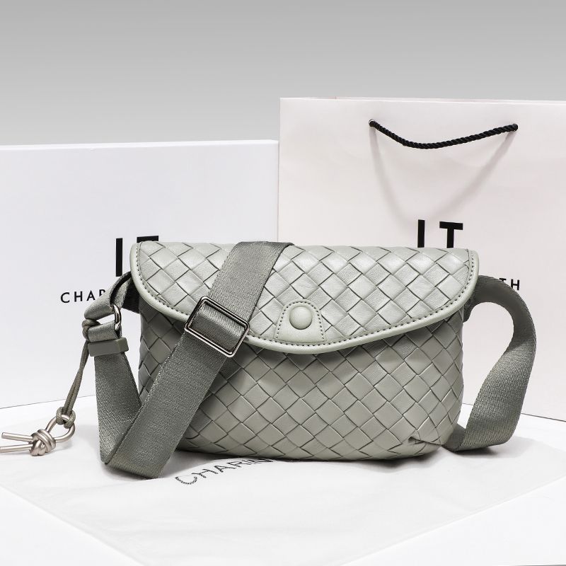 

Genuine Goods Authentic Leather Weave Commute Leisure Crossbody Waist Bag Green