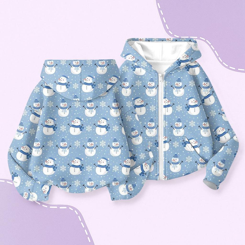 Children's Fashion Christmas Printed Long Sleeved Hooded Sweatshirt, Girls' Hoodie Jacket