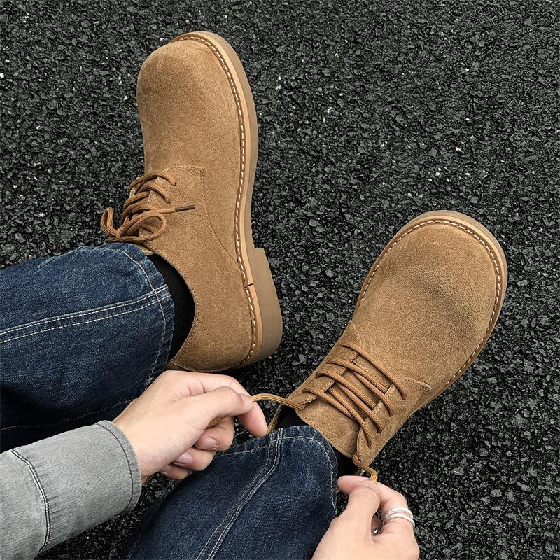 Derby shoes men's 2024 spring and autumn new big head shoes thick sole height increase low top round head fashion leather shoes 14701-J