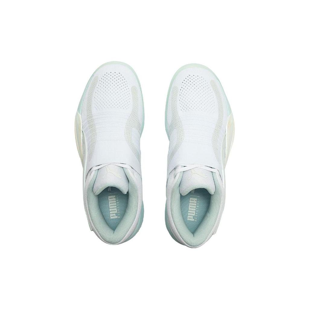 Puma Rise Nitro Ice Kulatá špička Šněrovací Látkové Protiskluzové Odolné proti opotřebení Nízké Basketbalové boty Pánské tenisky Bílá Zelená 377592-01