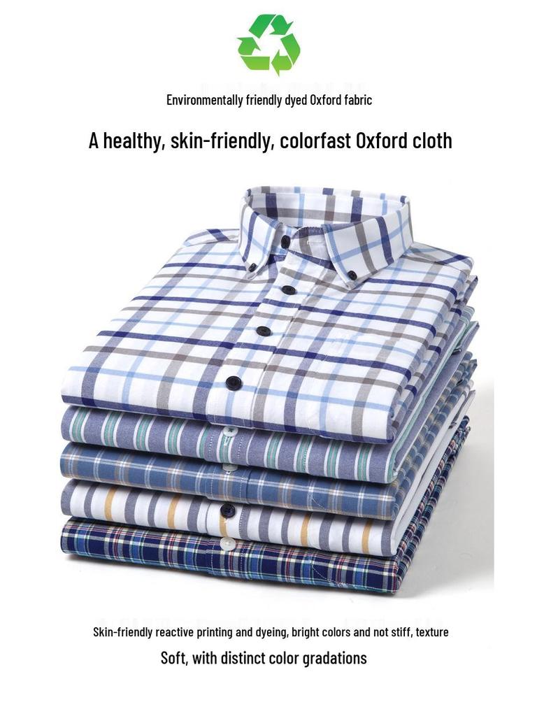 Camicia da uomo a righe in cotone Oxford a maniche lunghe con bottoni