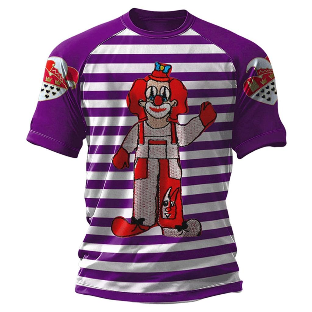 Heren T-shirt Met Rode En Strepen En Clown Print Voor Carnaval, En Dagelijks Gebruik