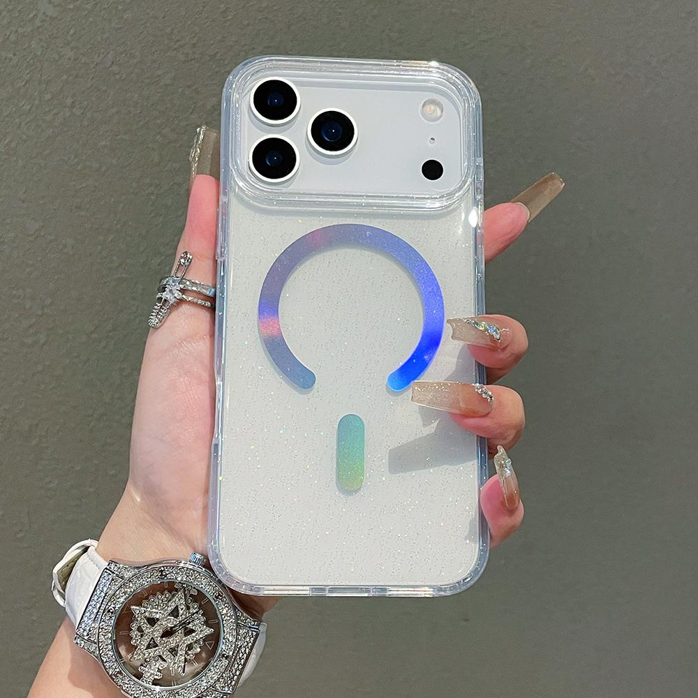 Laser Glitter For Magsafe Phone Case For iPhone 17 16 15 14 13 12 11 Pro Max Magnetic Wireless Charge Shockproof Hard Back Cover