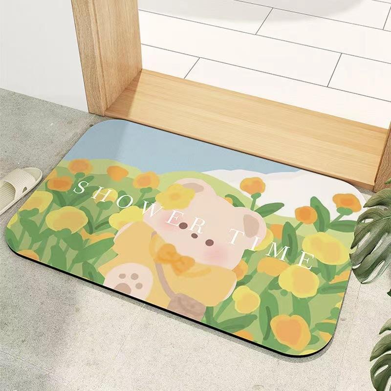 Cartoon Rectangular Absorbent Mat Bathroom Floor Mat Bathroom Toilet Mouth Absorbent Foot Mat Toilet Non-slip Mat Quick Drying