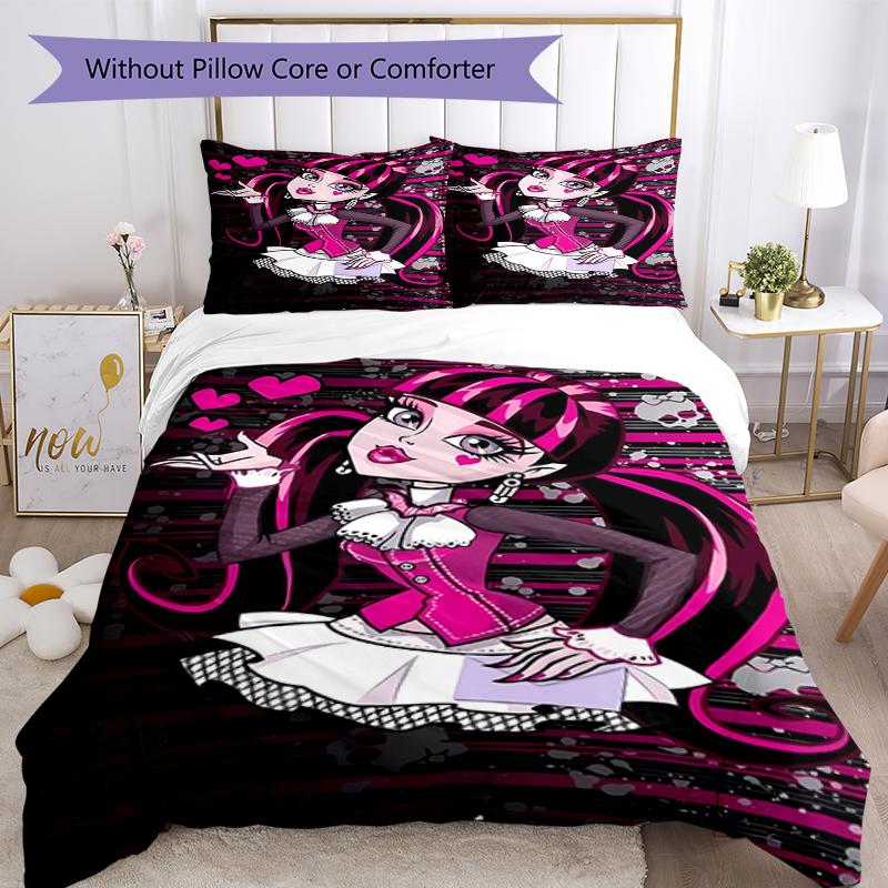 3pcs Monster High Bedding Set Duvet Cover Closure Includes 1 Duvet Cover & 2 Pillowcases, Soft and Comfortable for All Seasons.