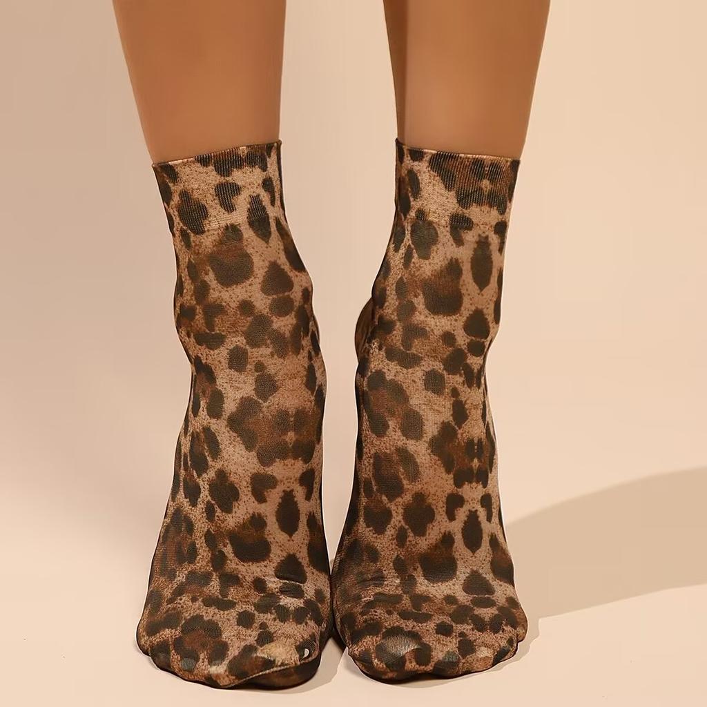 Leopard Large Flower Print Short Socks Summer Single Shoes Short Stockings High Elastic Comfortable Breathable Ultra-thin