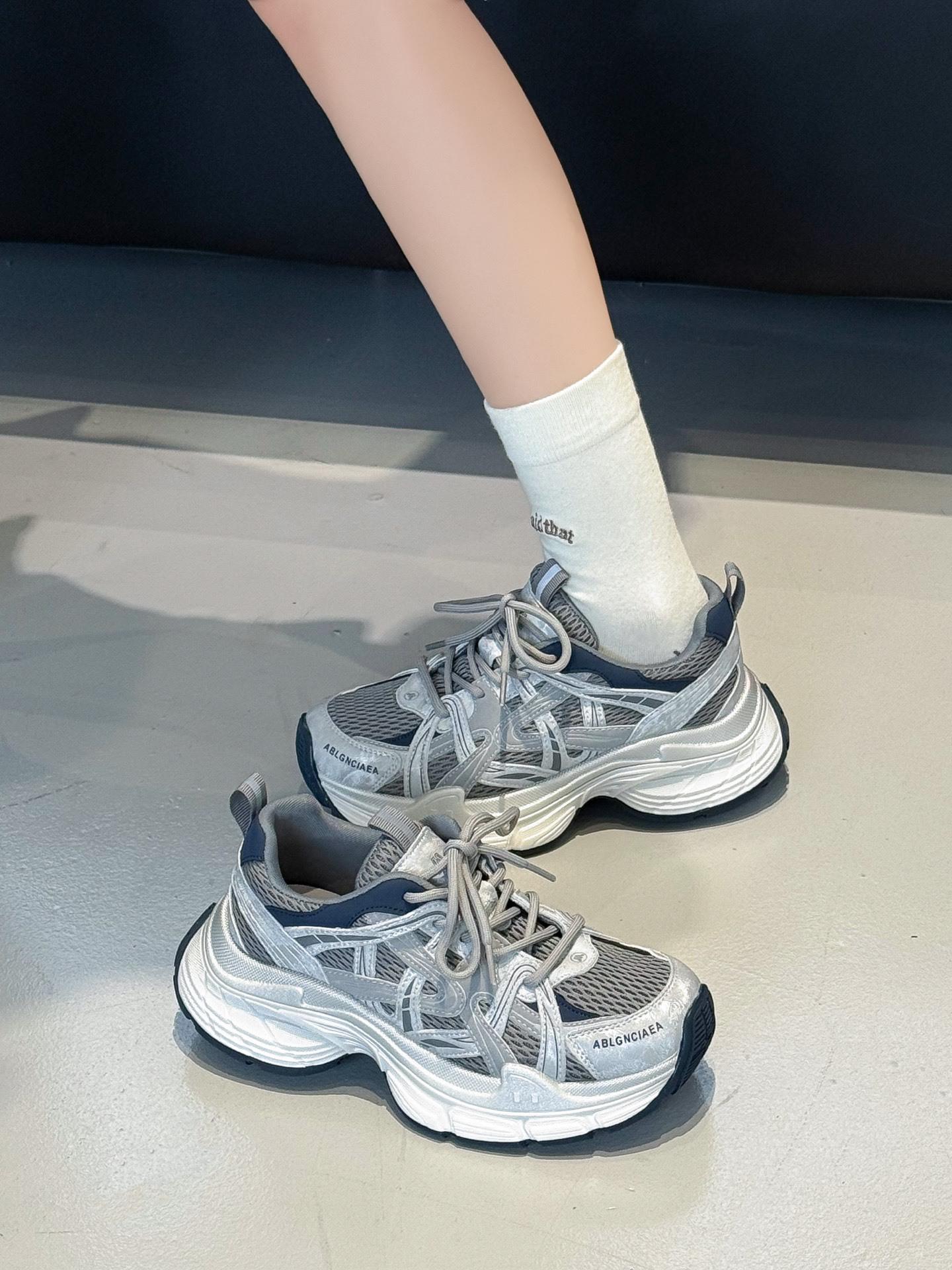 

European Station thick-soled mesh color matching locomotive dad shoes 2025 autumn models versatile, lightweight, fashionable and breathable casual sh 35