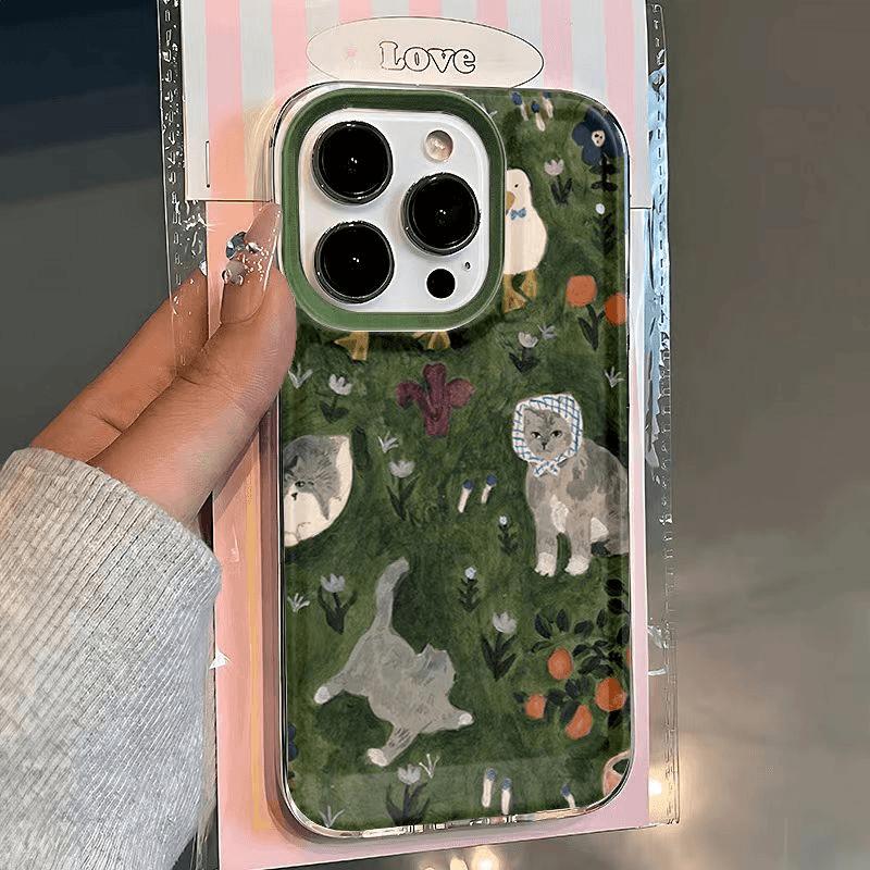 Oil Painting Cat Phone Case for Apple iPhone - Soft Silicone Shockproof Wear-resistant Phone Cover for iPhone 16/15/14/13/12/11/XS/XR/Pro Max Plus