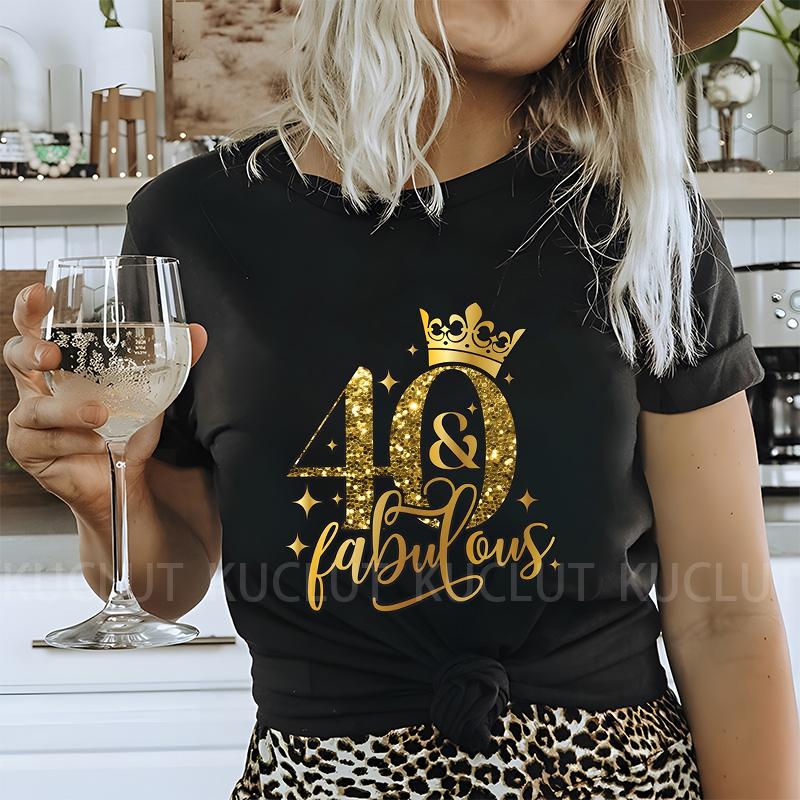 Women T-shirt 40th Fabulous Tees Ladies 40th Birthday Queen Party Shirt Fashion Graphic Tops Casual Aesthetic Female Clothing