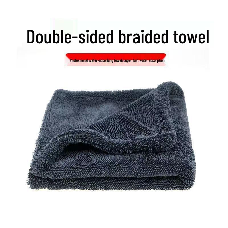 Korean Black Double-Sided Absorbent Car Wash Towel with Little Braids