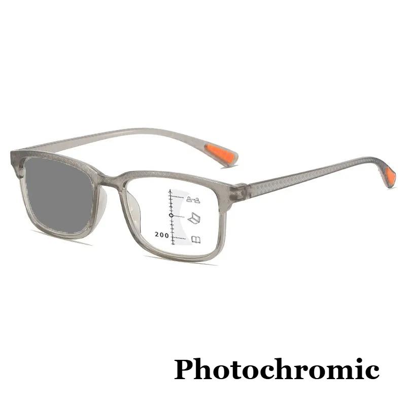 Neutral Classic Square Multifocal Photochromic Reading Glasses High-Definition Blue Light Protection Hyperopia Glasses +3.5+4.0