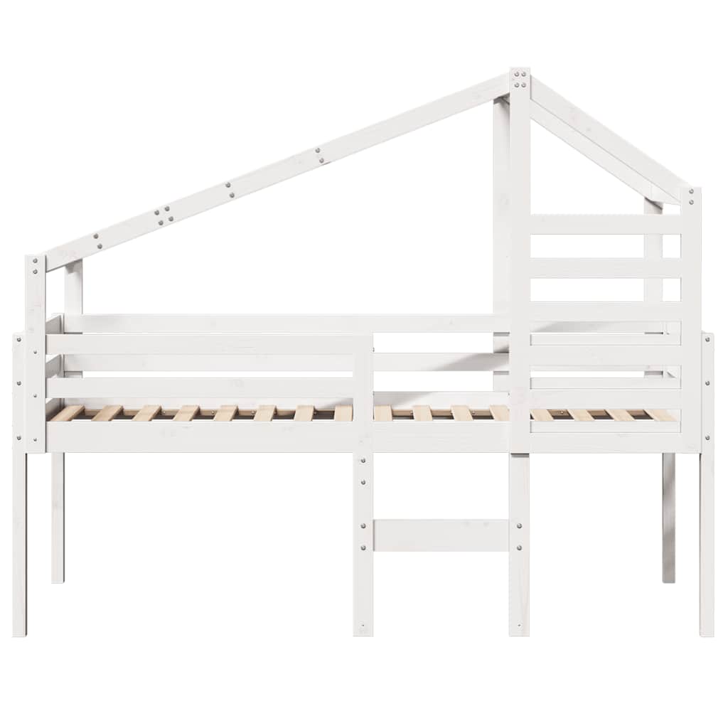 High Bed with Roof White 90 x 200 cm Solid Pine Wood